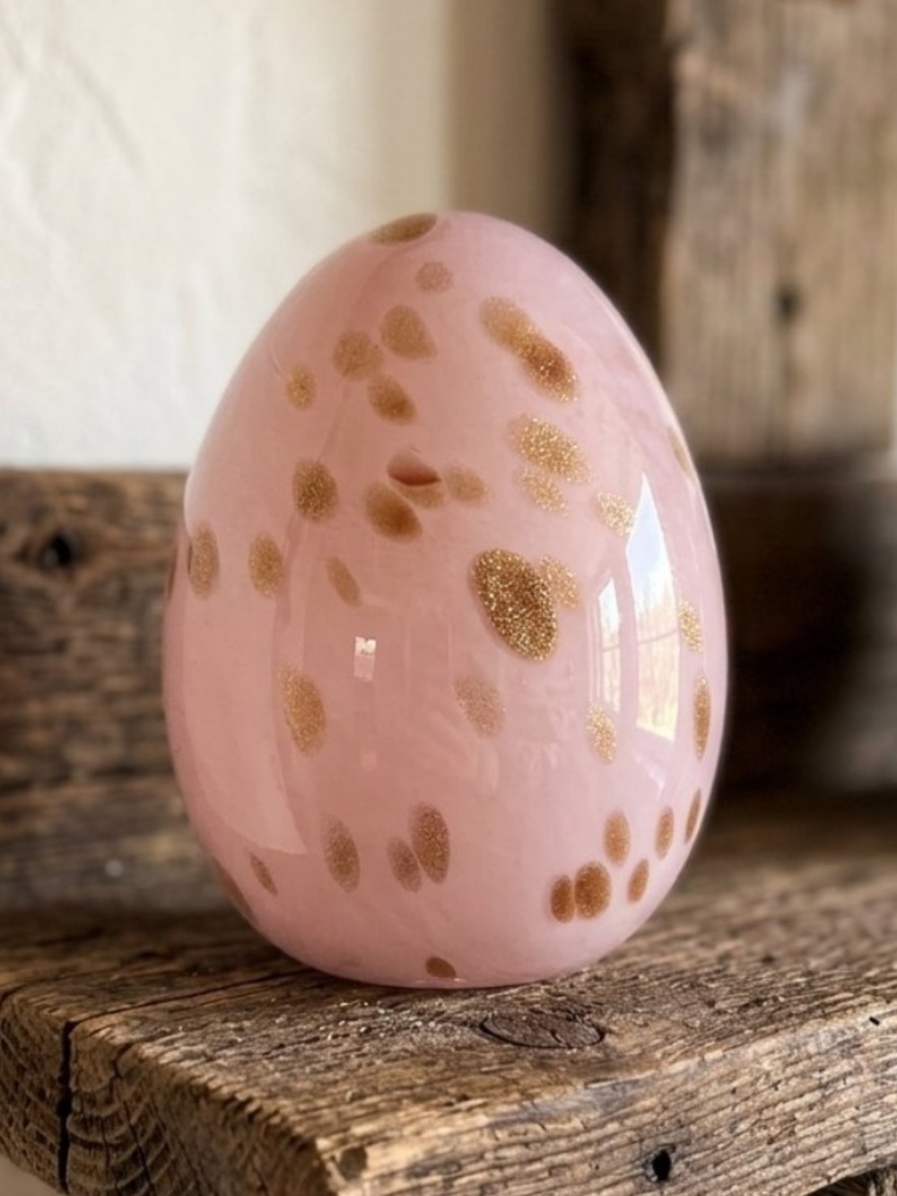 Decorative Pink Blown Glass Egg with Gold Glitter Spots
Like new